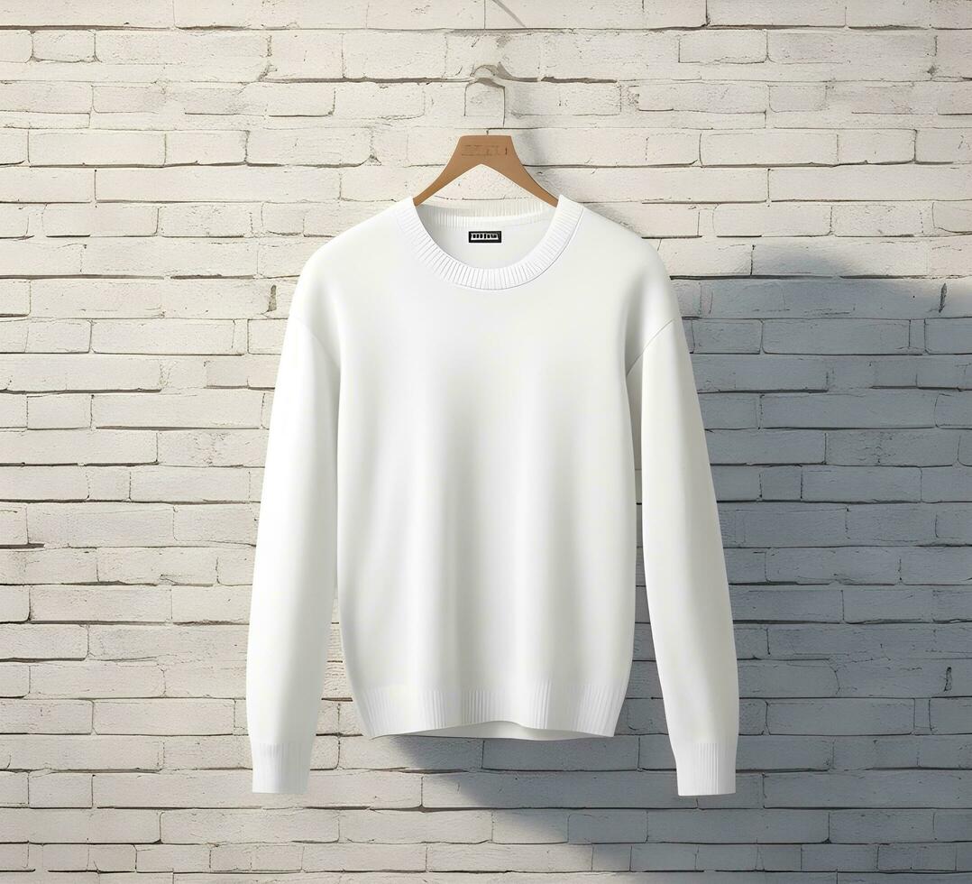 White sweater Mockup With brick Background ai generate photo