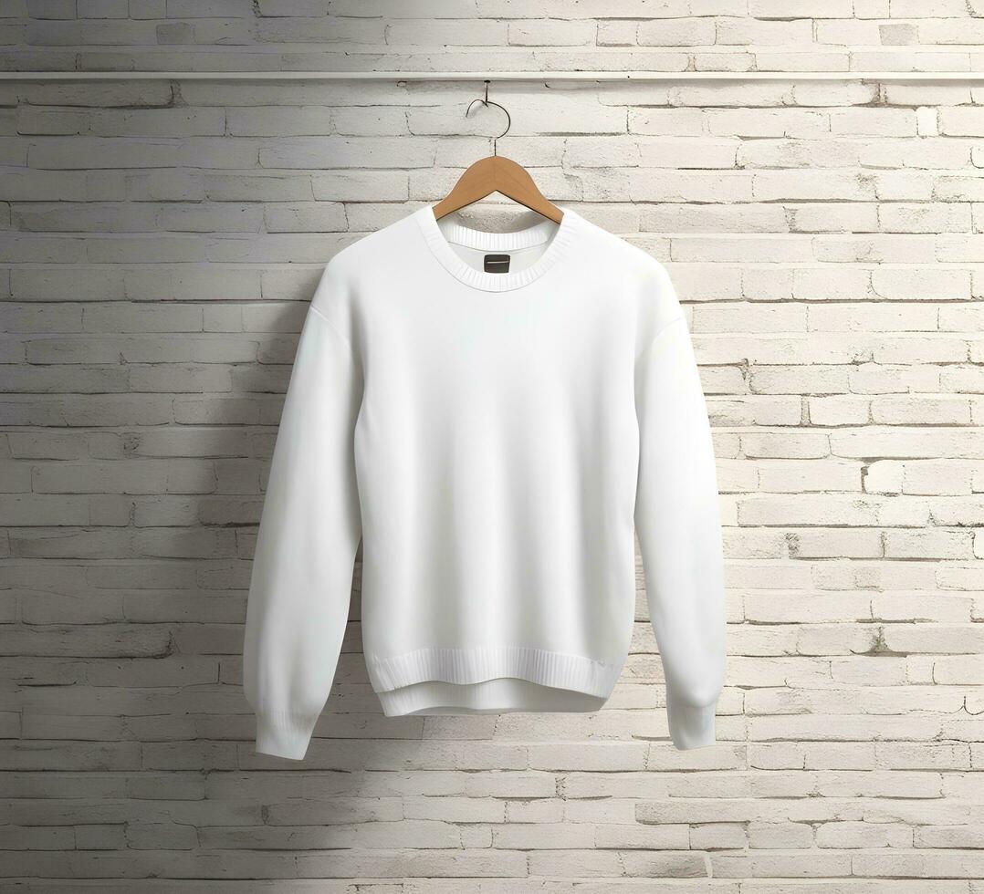 White sweater Mockup With brick Background ai generate photo