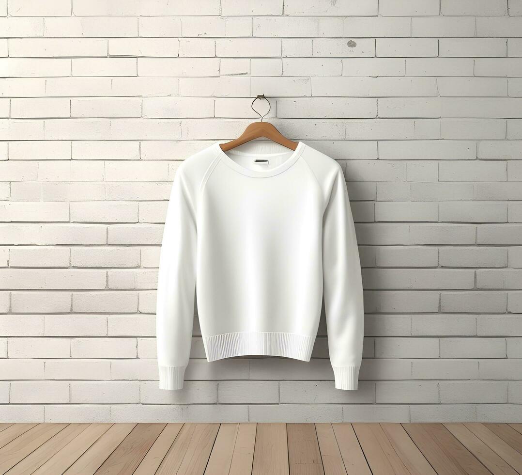 White sweater Mockup With brick Background ai generate photo