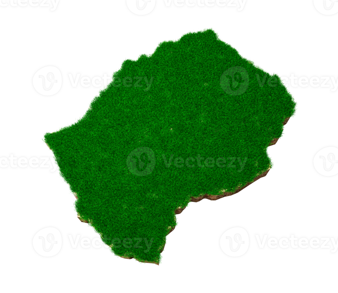 Lesotho map soil land geology cross section with green grass 3d illustration png