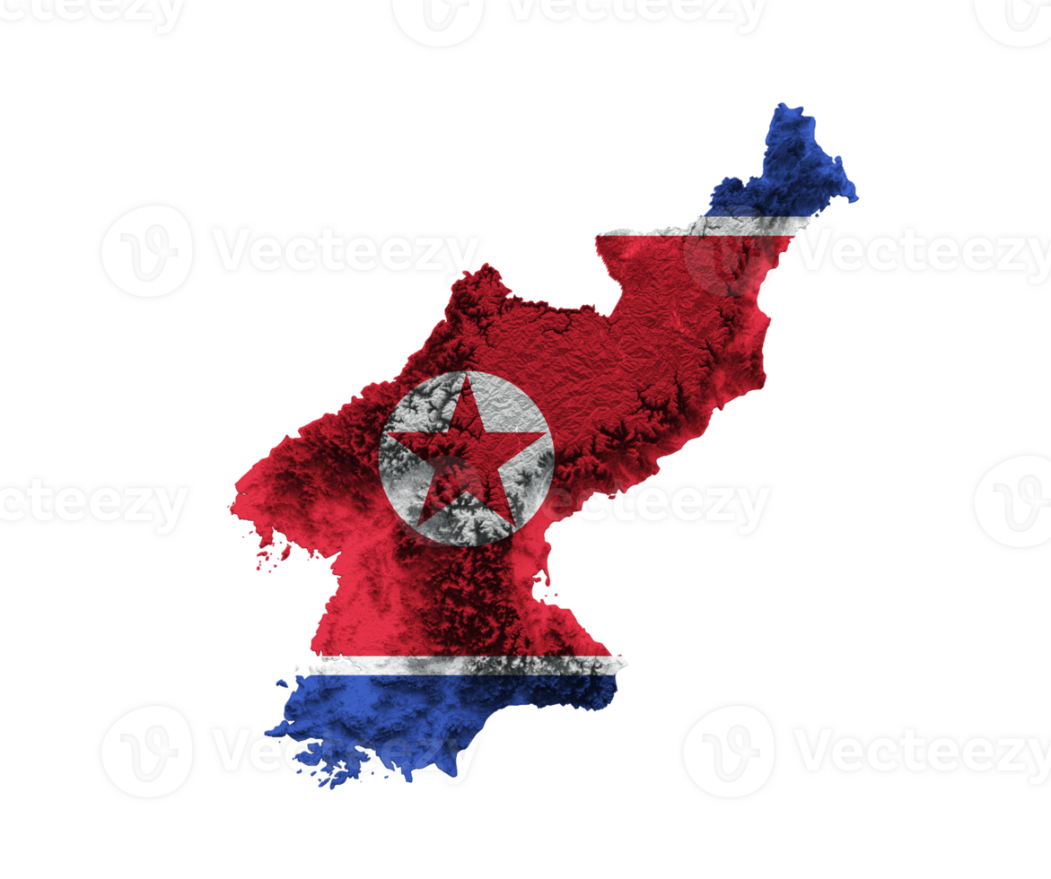 North Korea map with the flag Colors Blue and Red Shaded relief map 3d illustration png