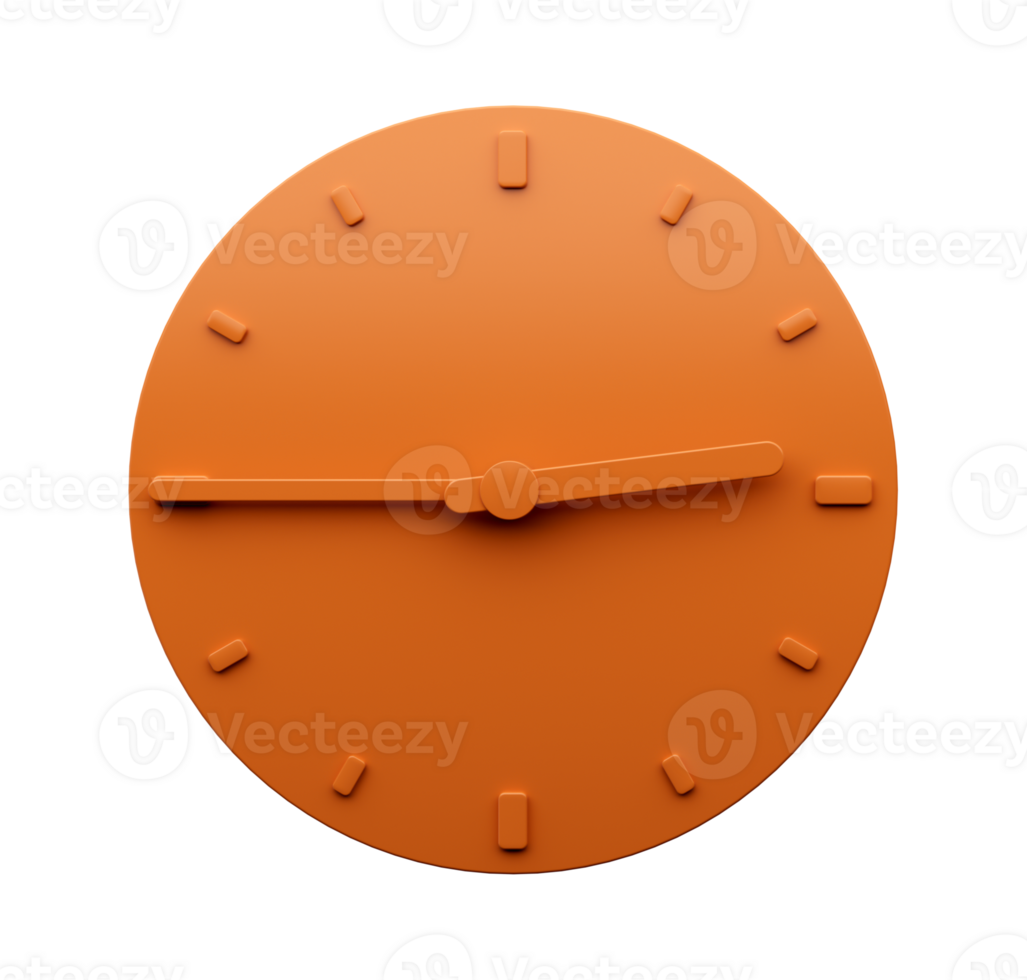 Minimal Orange clock quarter to Three o'clock abstract Minimalist wall clock Two forty five 3d Illustration png