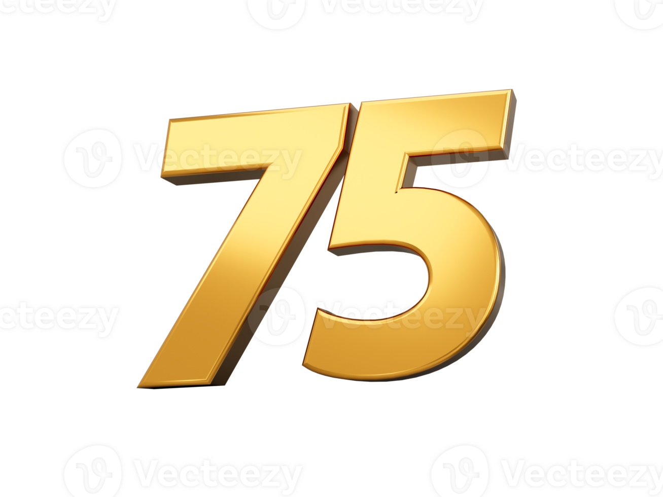 Gold number 75 Seventy Five shiny 3d number made of gold 3d illustration png