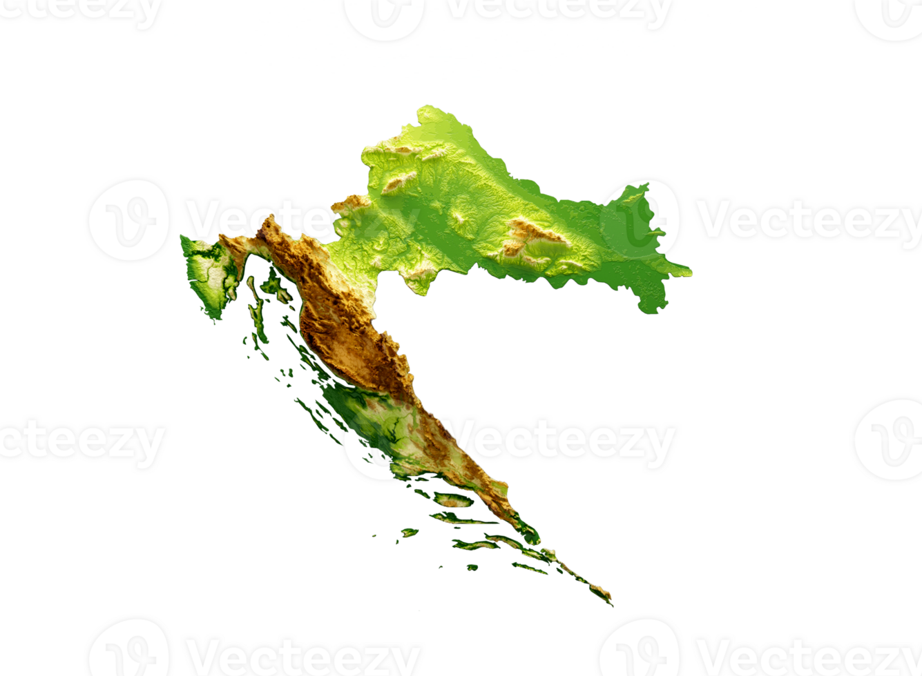 Croatia Map Shaded relief Color Height map 3d illustration png