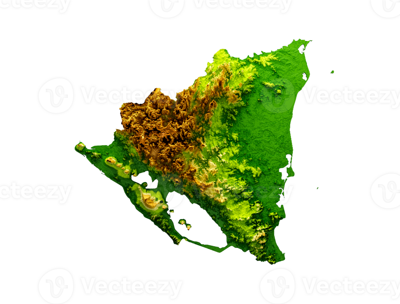 Nicaragua Map Shaded relief Color Height map 3d illustration png