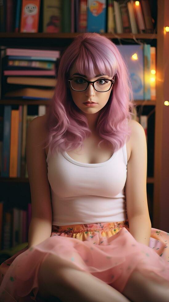 Beautiful girl with pink hair. Generative AI photo