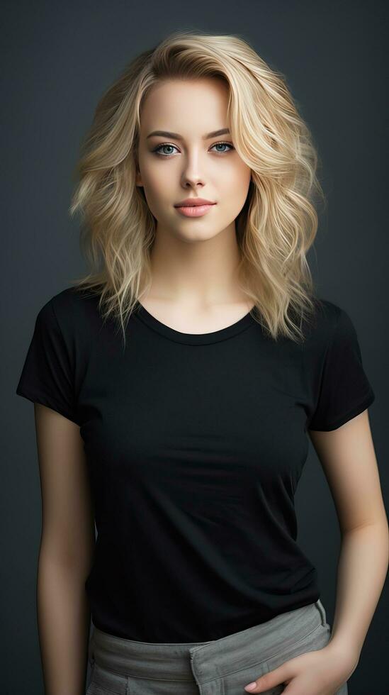 Beautiful blonde girl with a short hair. Generative AI photo