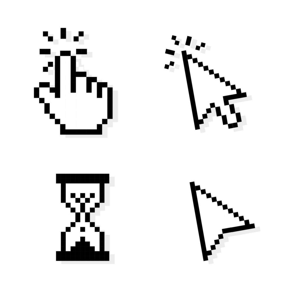 Pixel Cursor computer mouse pointer click hourglass icons vector