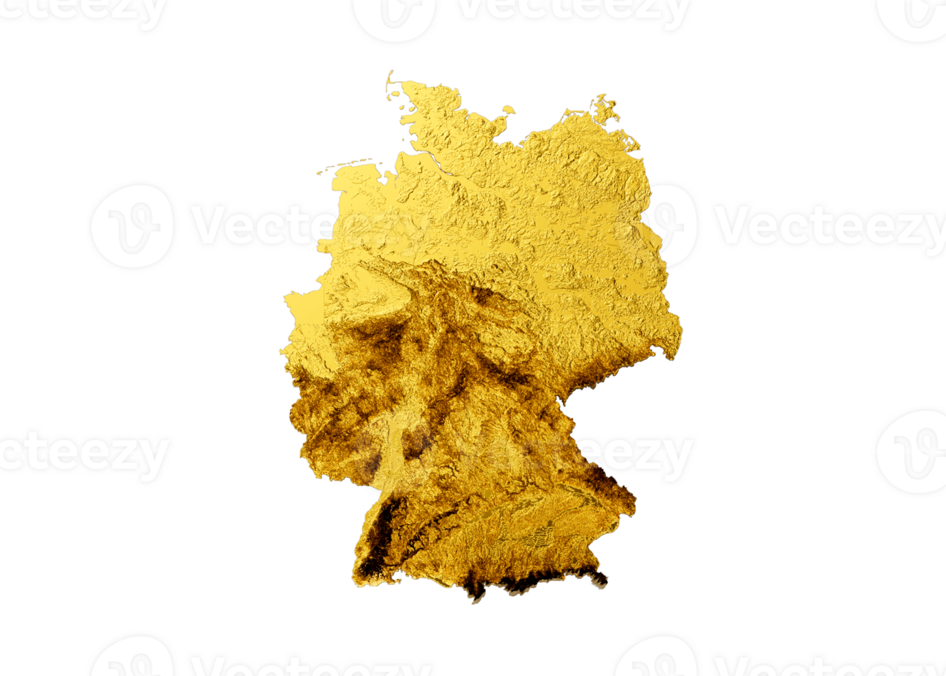 Deutschland Karte golden Metall Farbe Höhe Karte 3d Illustration png