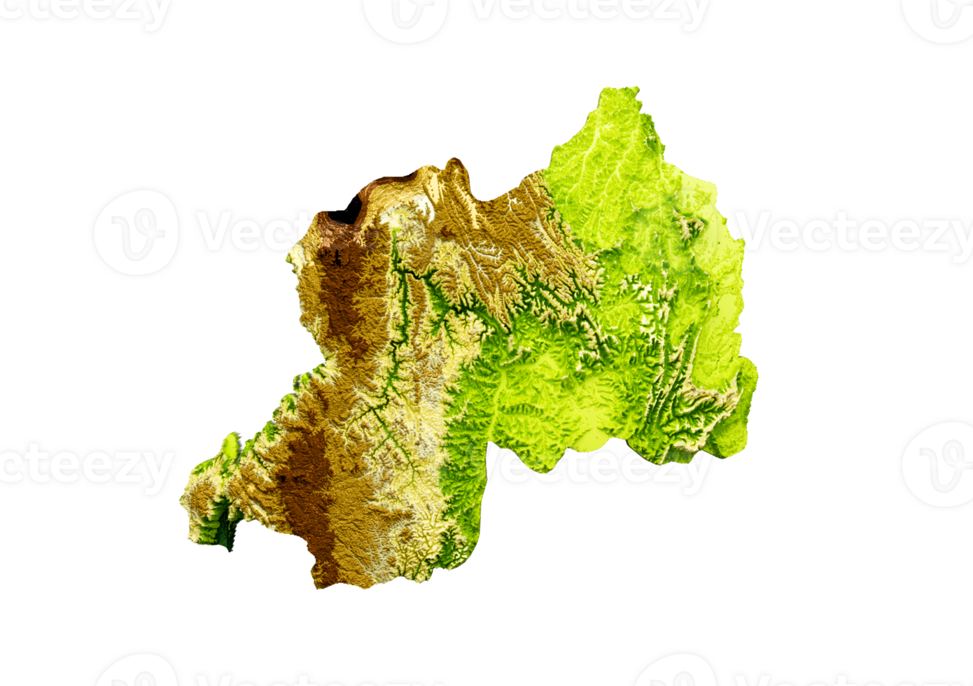 Rwanda Map Shaded relief Color Height map 3d illustration png