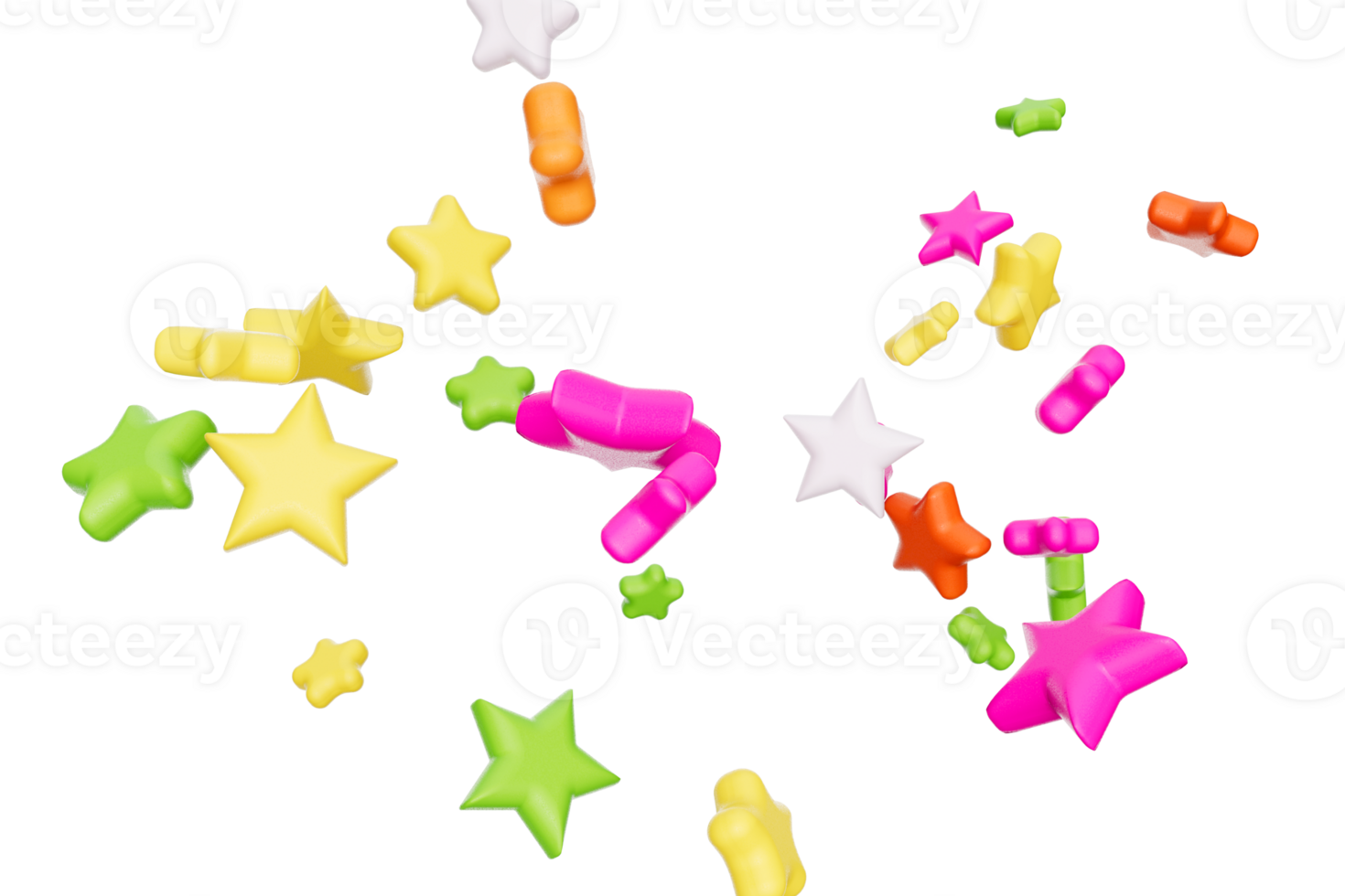 Colorful sugar sprinkles, Star candy, baking decorations, stars 3d illustration png