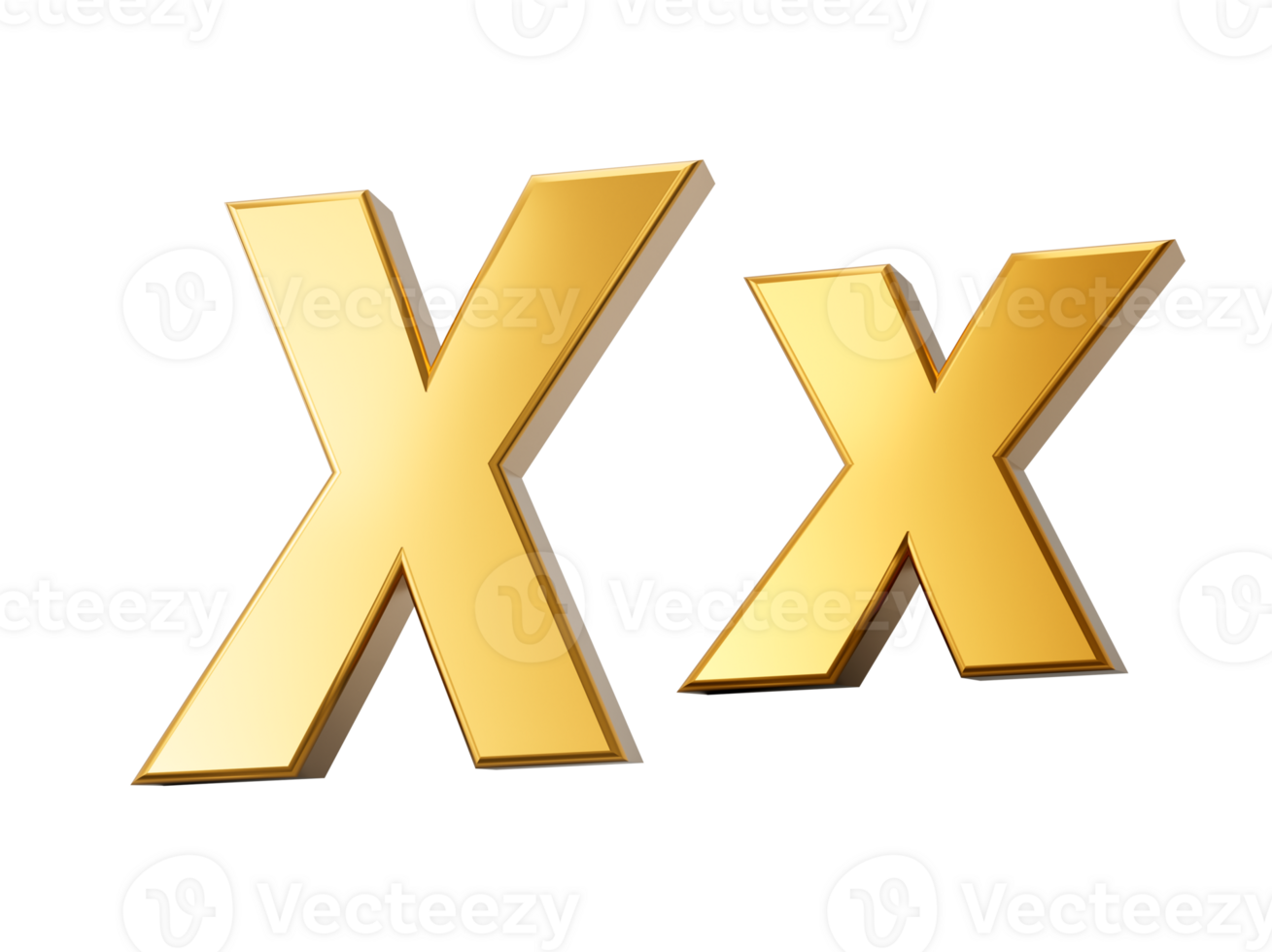 3d letter X in gold metal , capital and small letter 3d illustration png