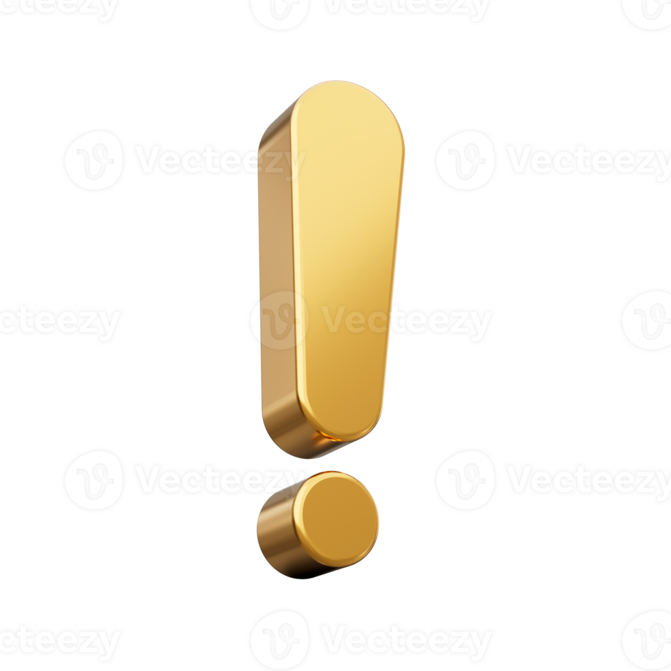 3d gold exclamation mark 3d illustration png