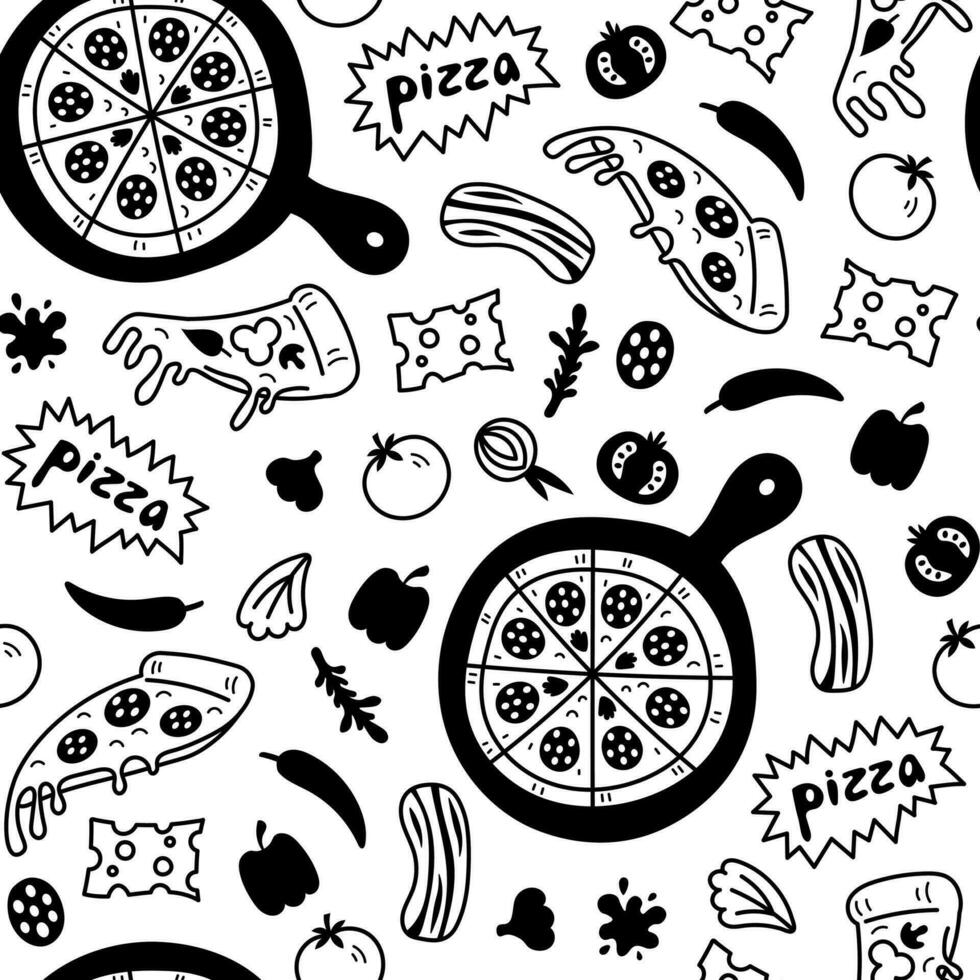 Pizza doodle seamless pattern vector