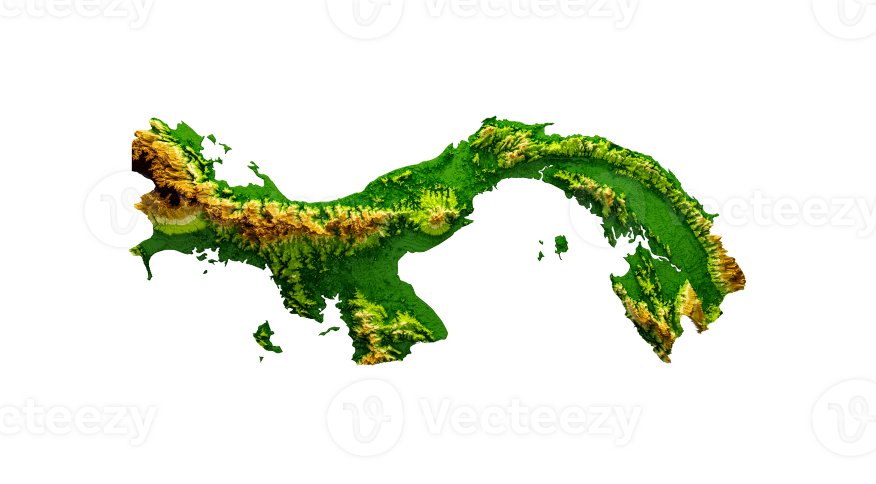 Panama Map Shaded relief Color Height map 3d illustration png