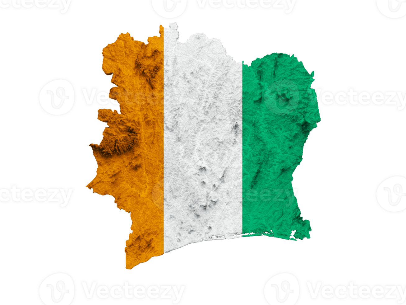 Ivory Coast Map Flag Shaded relief Color Height map 3d illustration png