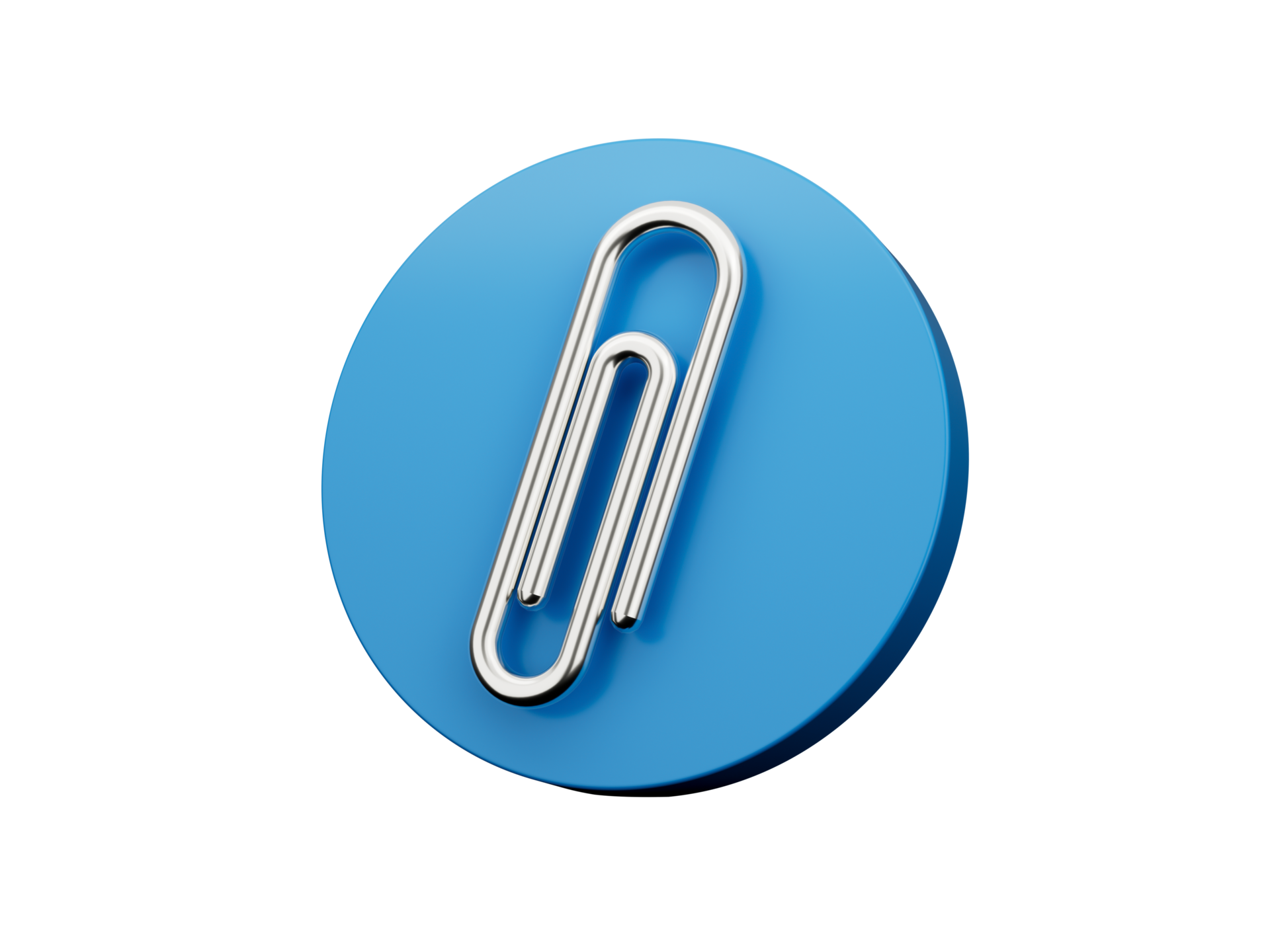 Paper clip. 3d Metal symbol in the Blue circle. 3d illustration icon