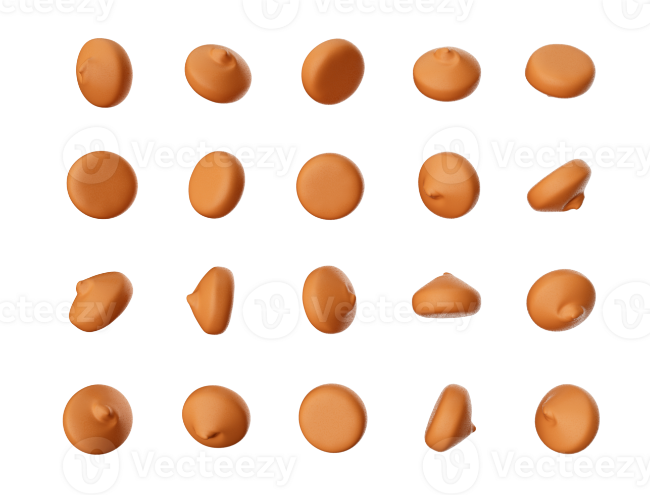 Different angle of tasty chocolate caramel chips  3d illustration png