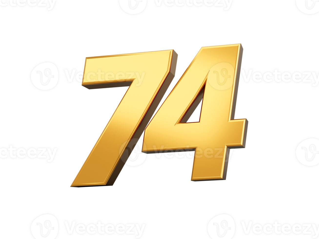 Gold number 74 Seventy four shiny 3d number made of gold 3d illustration png