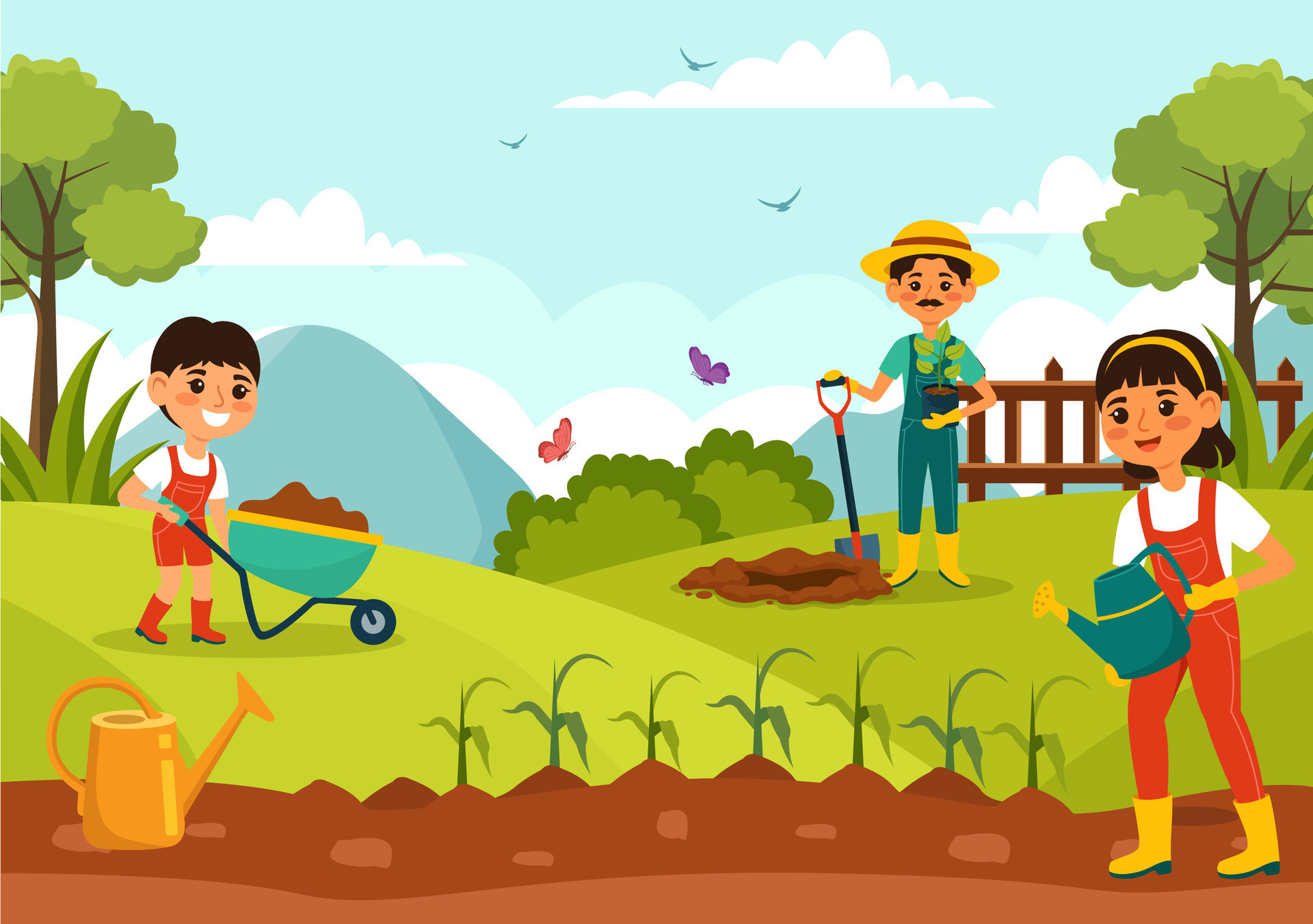 Growing Vegetables Vector Illustration with Harvest, Farming Various