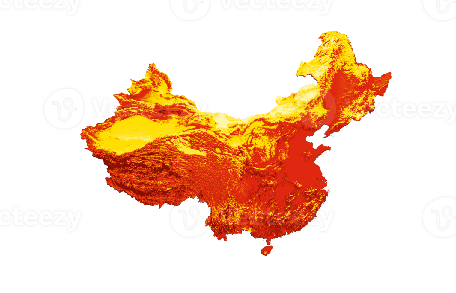 China map with the flag Colors Red and yellow Shaded relief map 3d illustration png