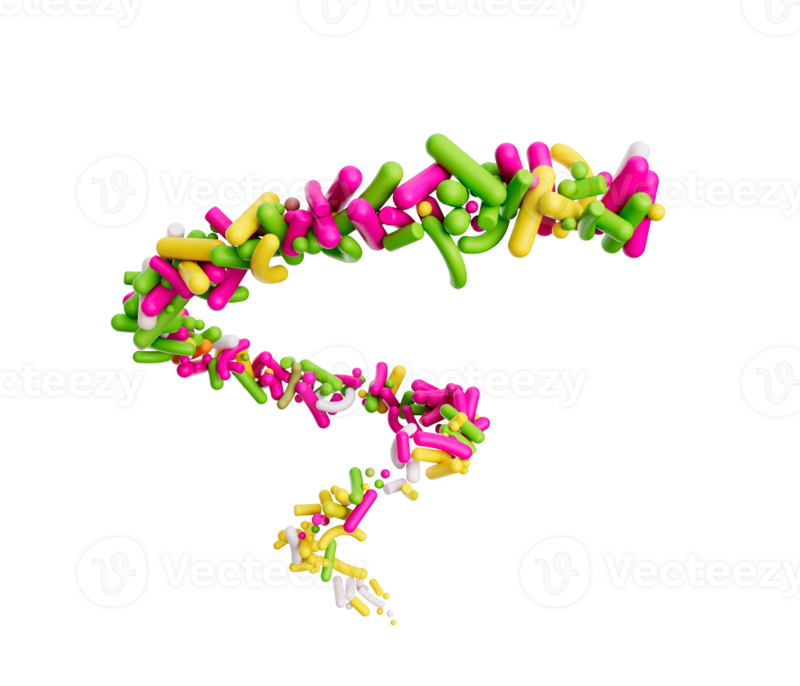 colorida granulados vôo espiral por aí doce granulados girando por aí 3d ilustração png