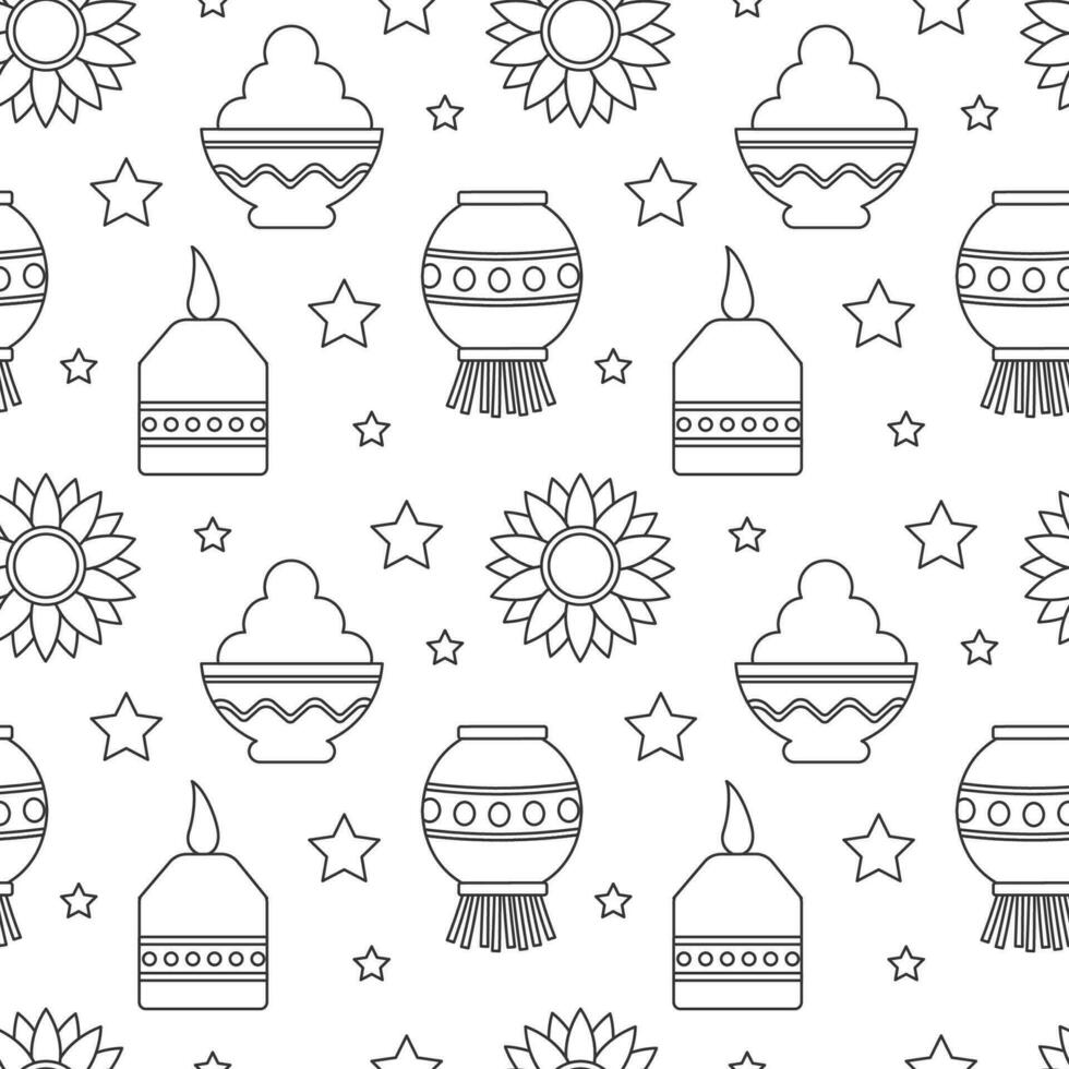 Happy Diwali Seamless Pattern Illustration Design with Light Festival of India Ornament in Cartoon Hand Drawn Template vector