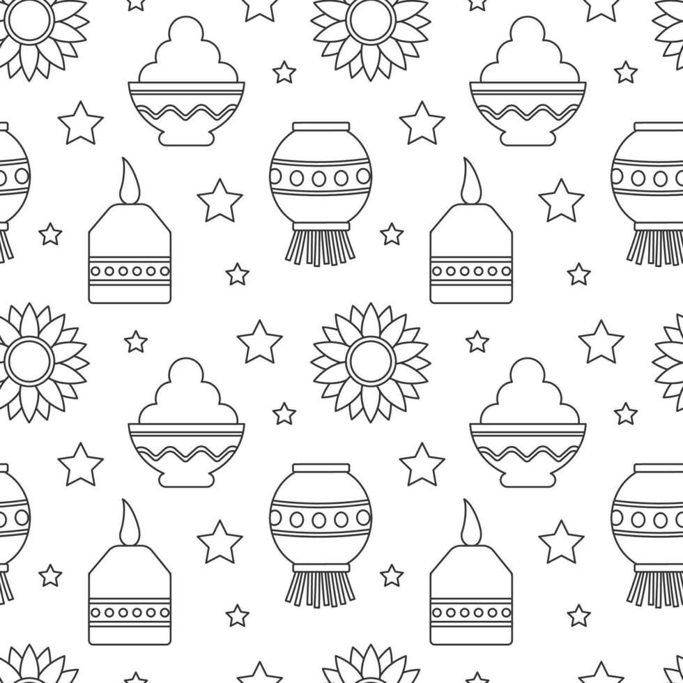 Happy Diwali Seamless Pattern Illustration Design with Light Festival of India Ornament in Cartoon Hand Drawn Template vector