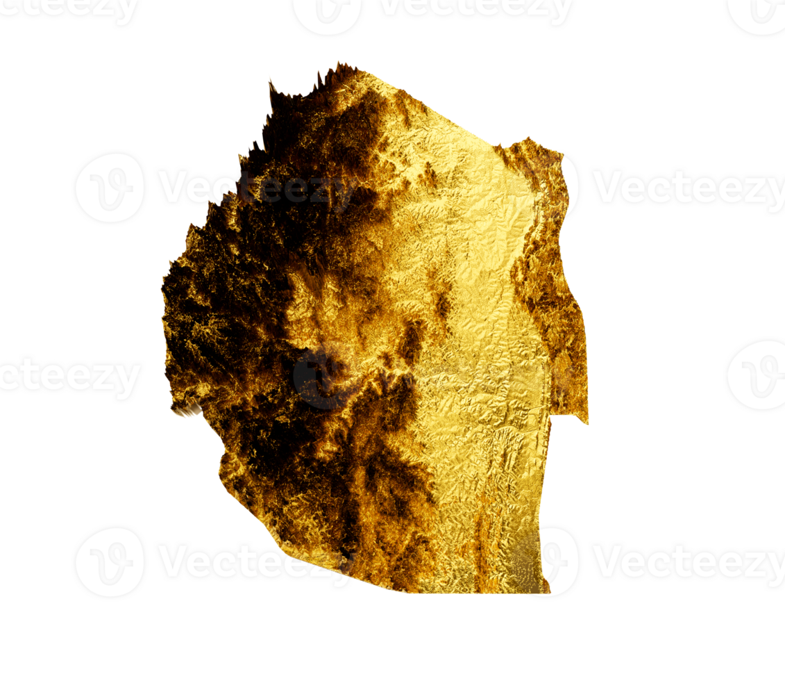 Eswatini Map Golden metal Color Height map 3d illustration png