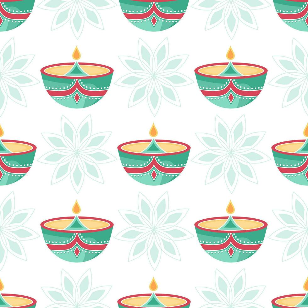 Happy Diwali Seamless Pattern Illustration Design with Light Festival of India Ornament in Cartoon Hand Drawn Template vector