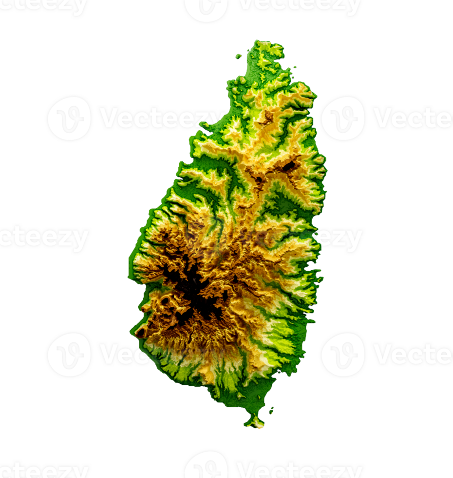 Saint Lucia Map Shaded relief Color Height map 3d illustration png