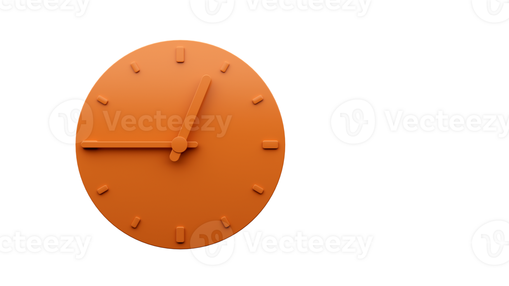 Minimal Orange clock twelve forty five o clock quarter to one abstract Minimalist wall clock 3d Illustration png