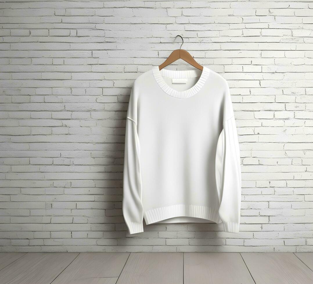 White sweater Mockup With brick Background ai generate photo