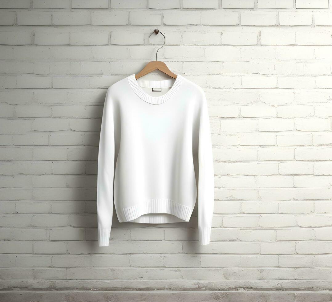 White sweater Mockup With brick Background ai generate photo