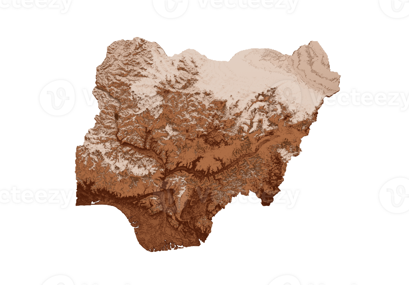 Map of Nigeria in old style, brown graphics in a retro style Vintage Style. High detailed 3d illustration png