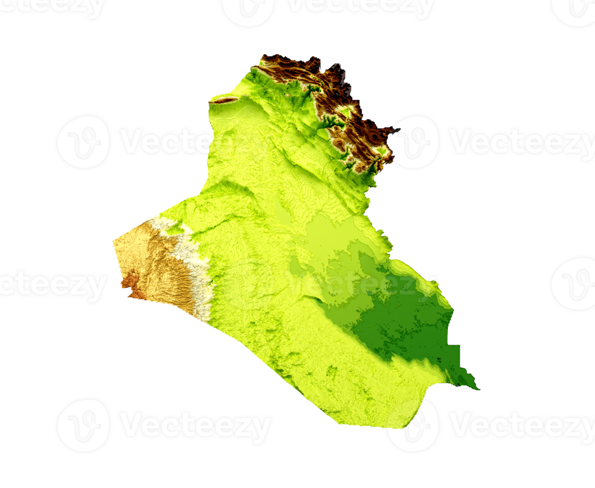 Iraq Map Shaded relief Color Height map 3d illustration png