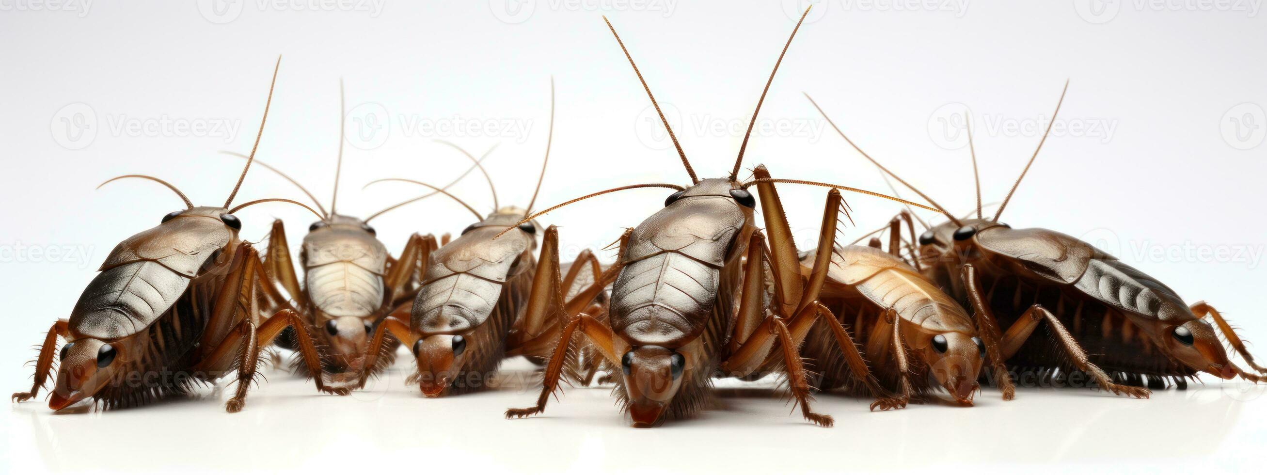 Cockroaches isolated on a white background. Close-up. 3d render. AI Generative photo