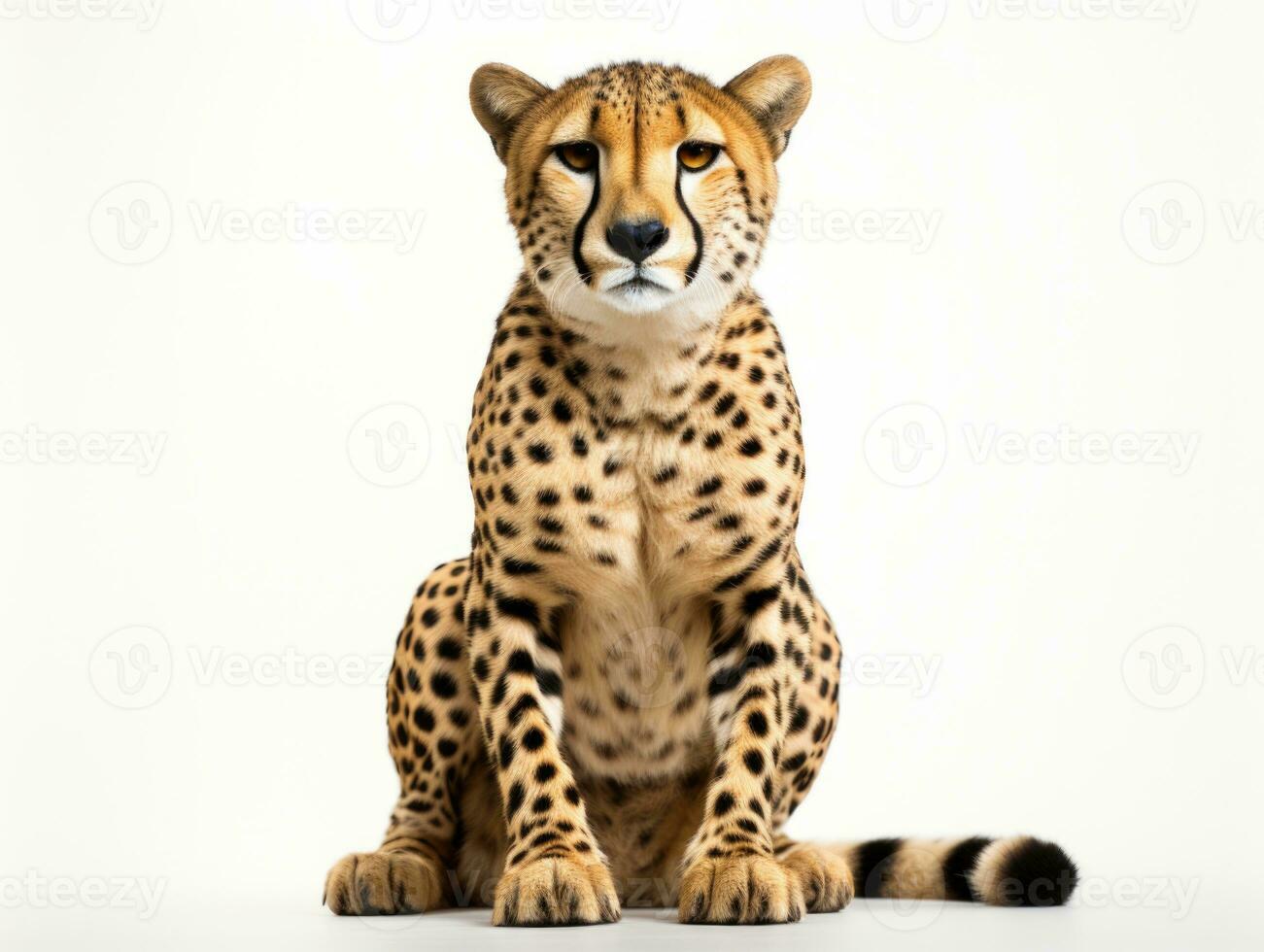 close-up portrait of cheetah in front of a white background with copy space. studio shot. AI Generative photo