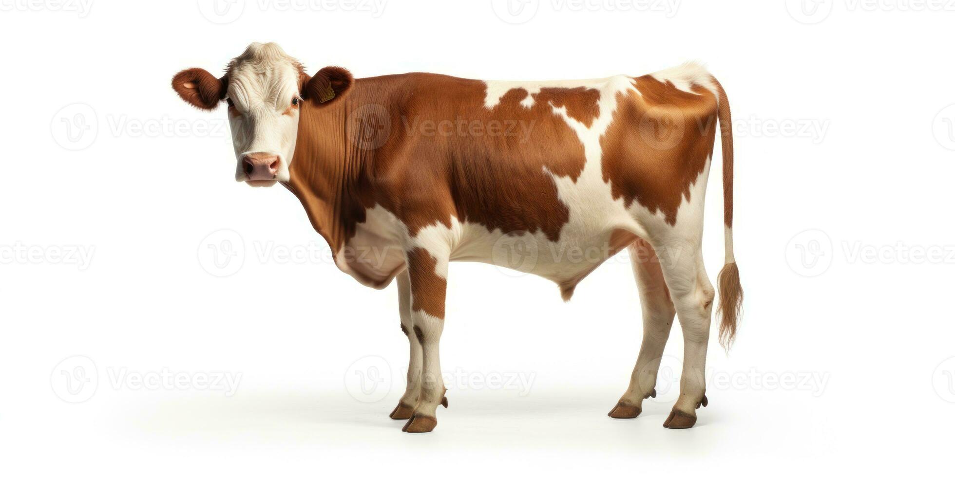 Brown cow isolated on white background. 3d rendering and illustration. With copy space, studio shot. AI Generative photo