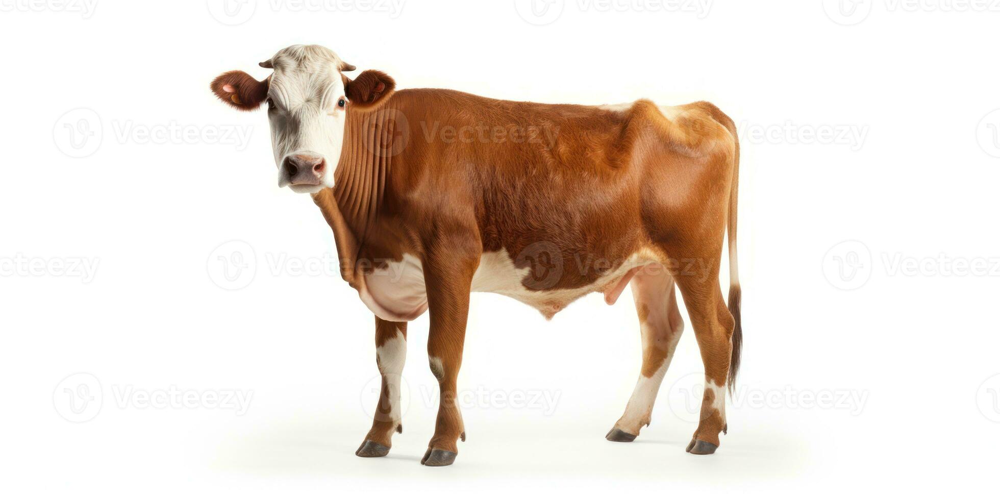 Brown cow isolated on white background. 3d rendering and illustration. With copy space, studio shot. AI Generative photo