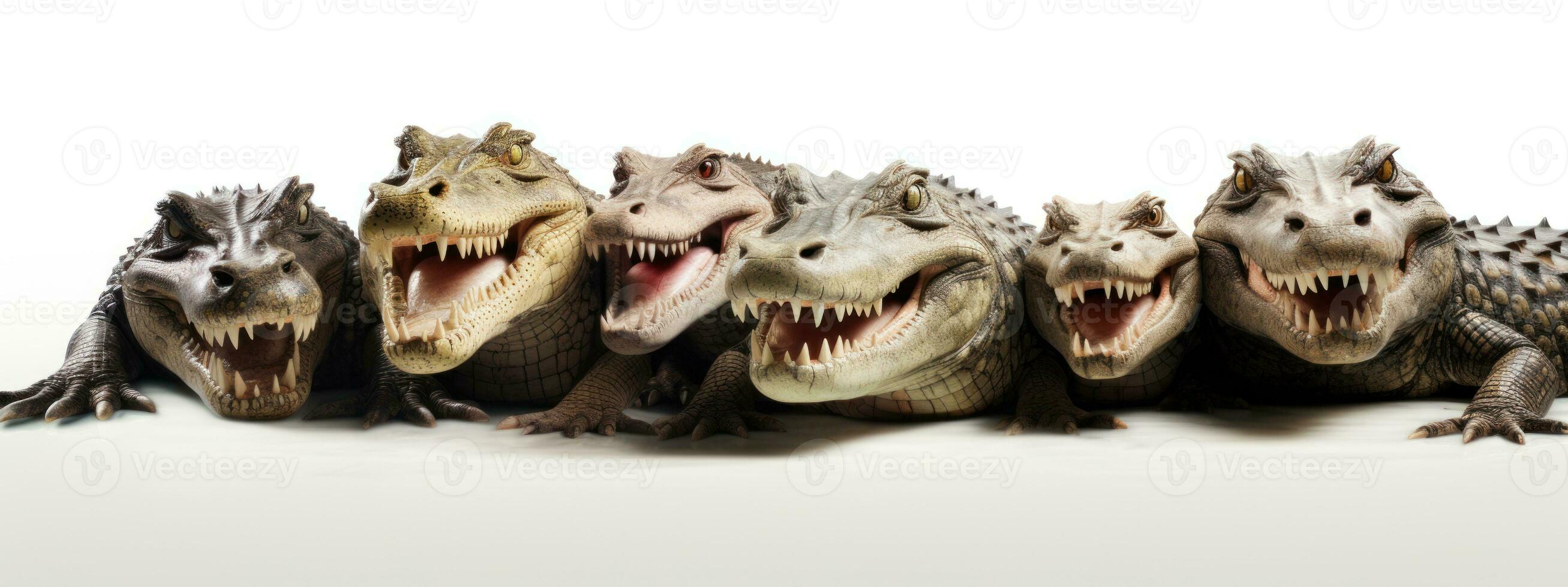 Group of crocodiles isolated on a white background. Studio shot. 3d rendering. AI Generative photo