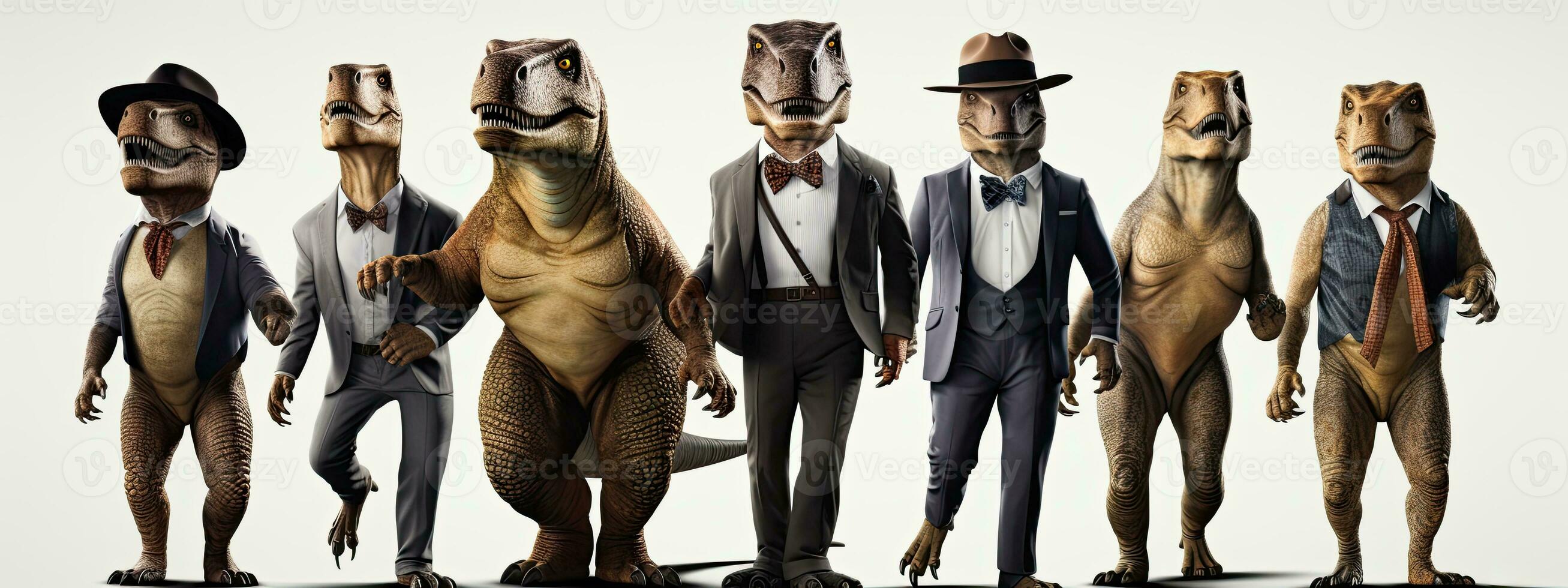 Group of dogs in business suits standing in front of a white background. AI Generative photo