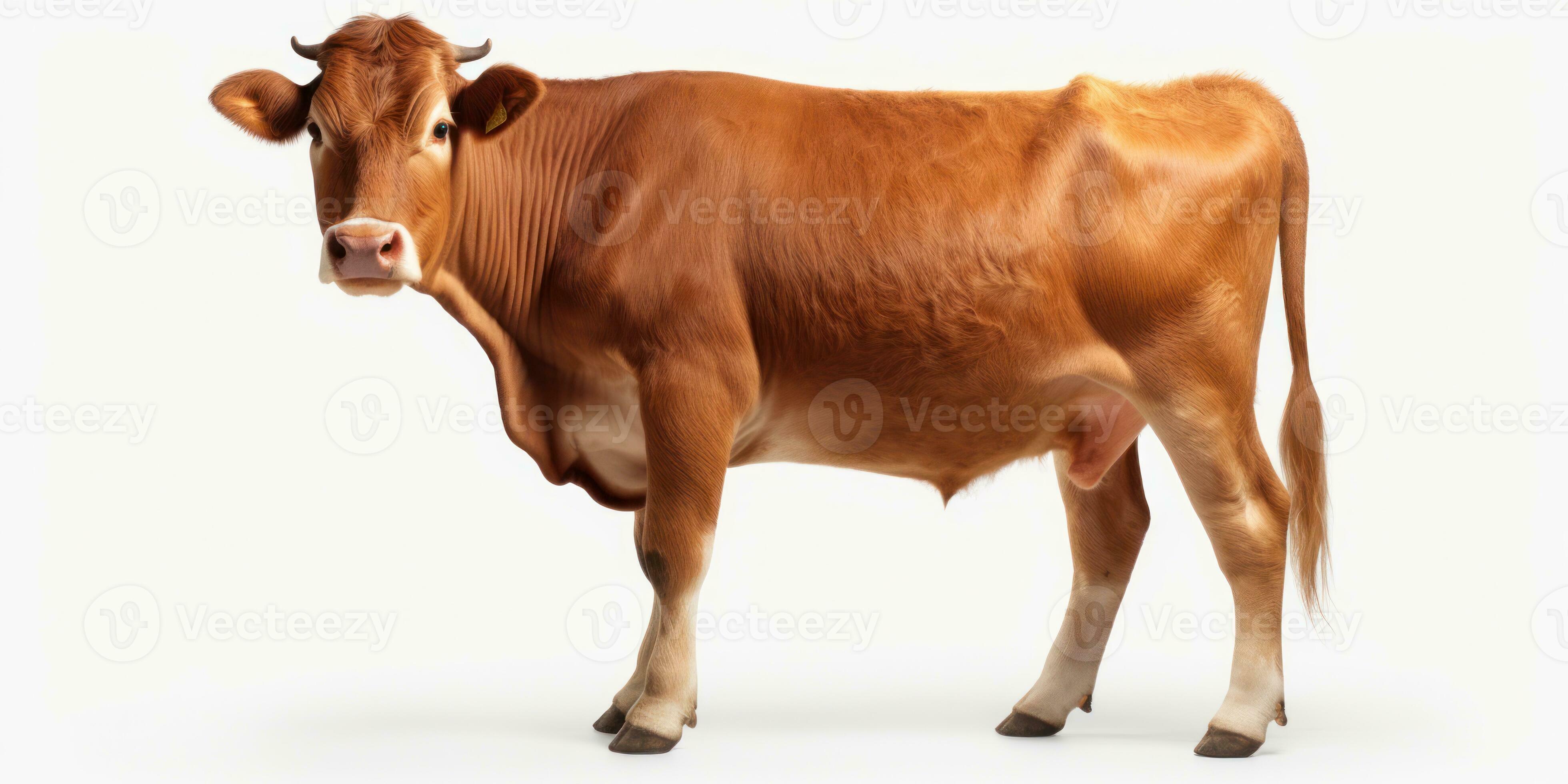 Brown Cow Isolated On White Background 3d Rendering And Illustration Brown Cow Isolated On White Background 3d Rendering And Illustration With Copy Space Studio Shot Ai Generative Photo