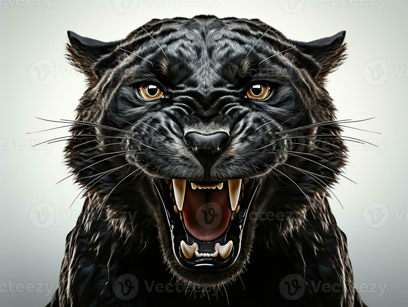 Black panther in studio, isolated on white background - 3d render. AI Generative photo