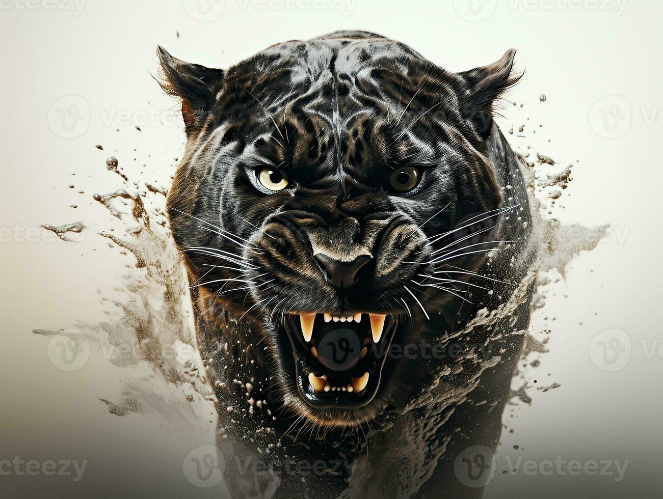 Black panther in studio, isolated on white background - 3d render. AI Generative photo
