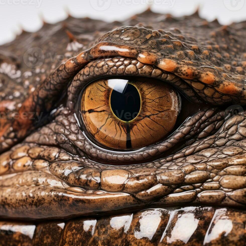 Close-up of a crocodile head isolated on white background. AI Generative photo