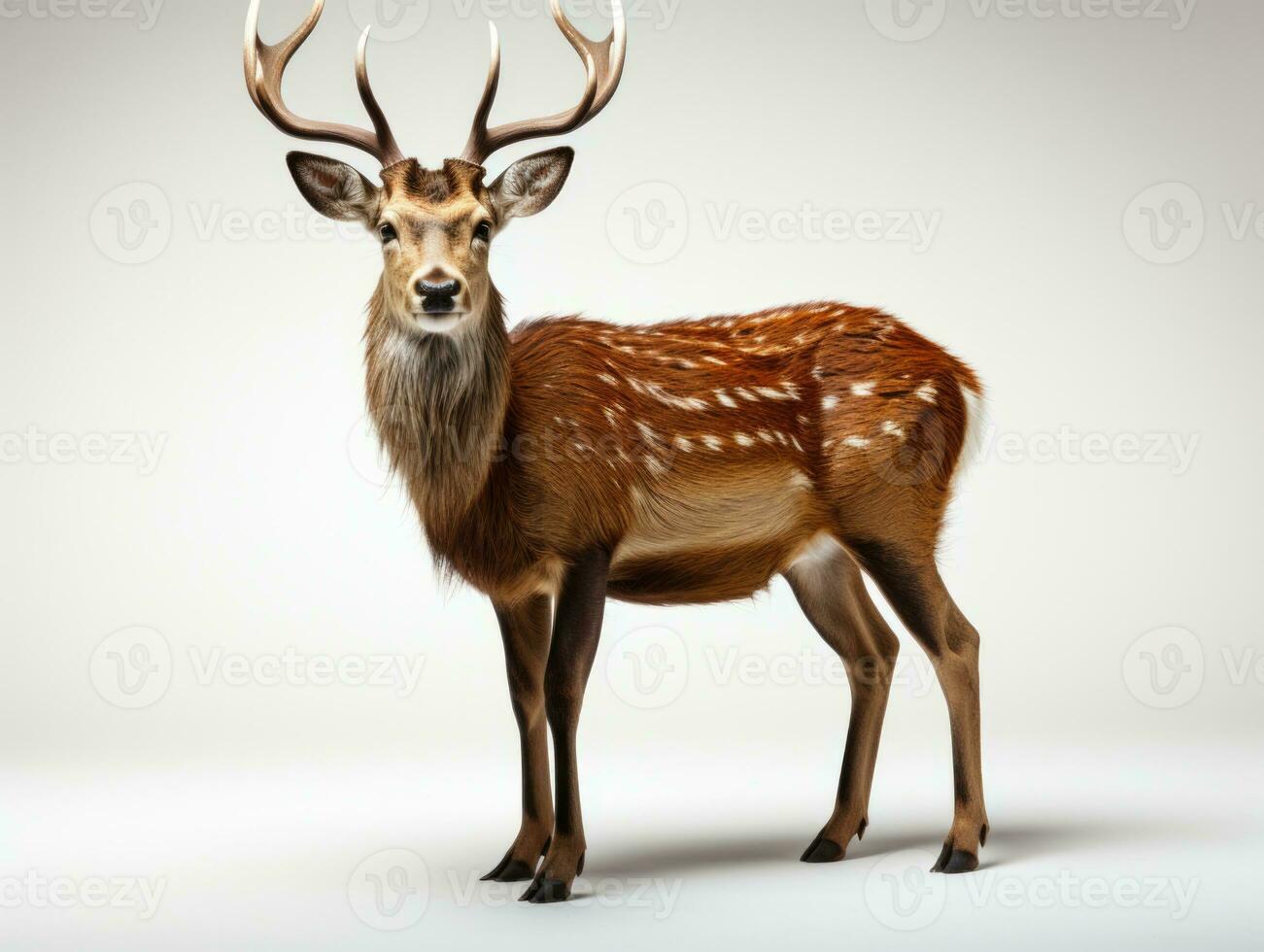 Portrait of a young whitetail deer isolated on gray background. Deer with big antlers standing. 3d illustration AI Generative photo