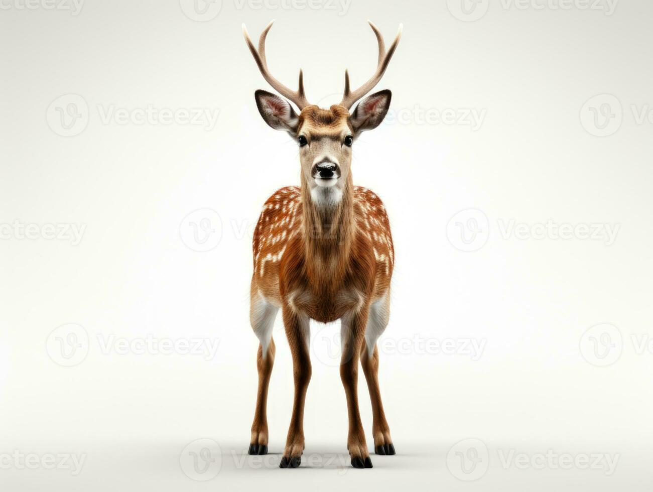 Portrait of a young whitetail deer isolated on gray background. Deer with big antlers standing. 3d illustration AI Generative photo