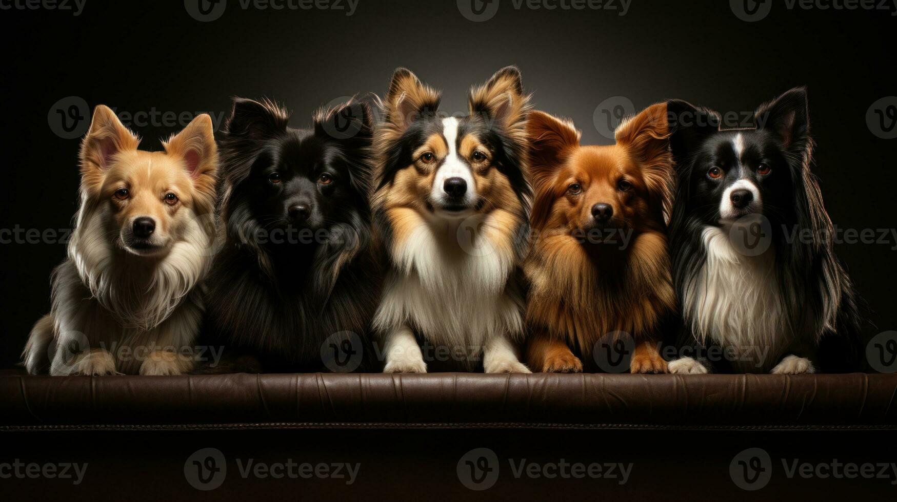 Group of dogs border collie and shetland sheepdog in studio AI Generative photo