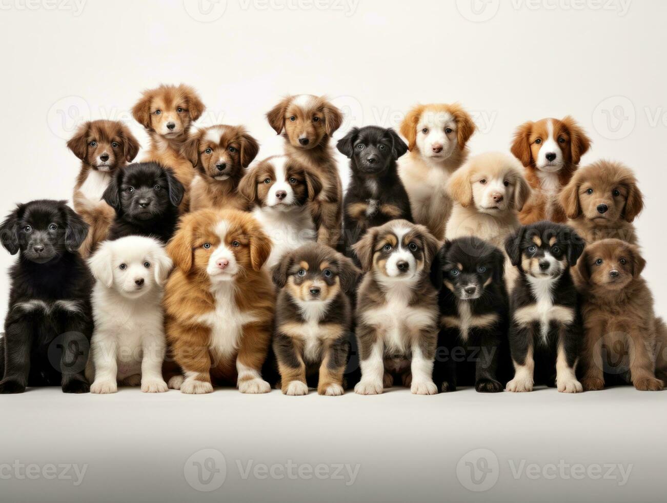 Group of puppies isolated on a white background. Studio shot of six puppies. AI Generative photo